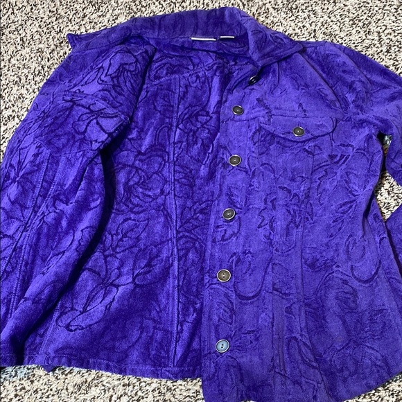 Chico's Purple Embossed Textured Jacket with Collared Neckline - Picture 5 of 7